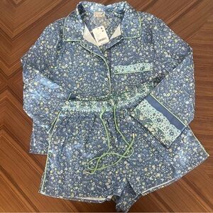 Free People Pillow Talk Blue Satin Pajama Set Size XS
